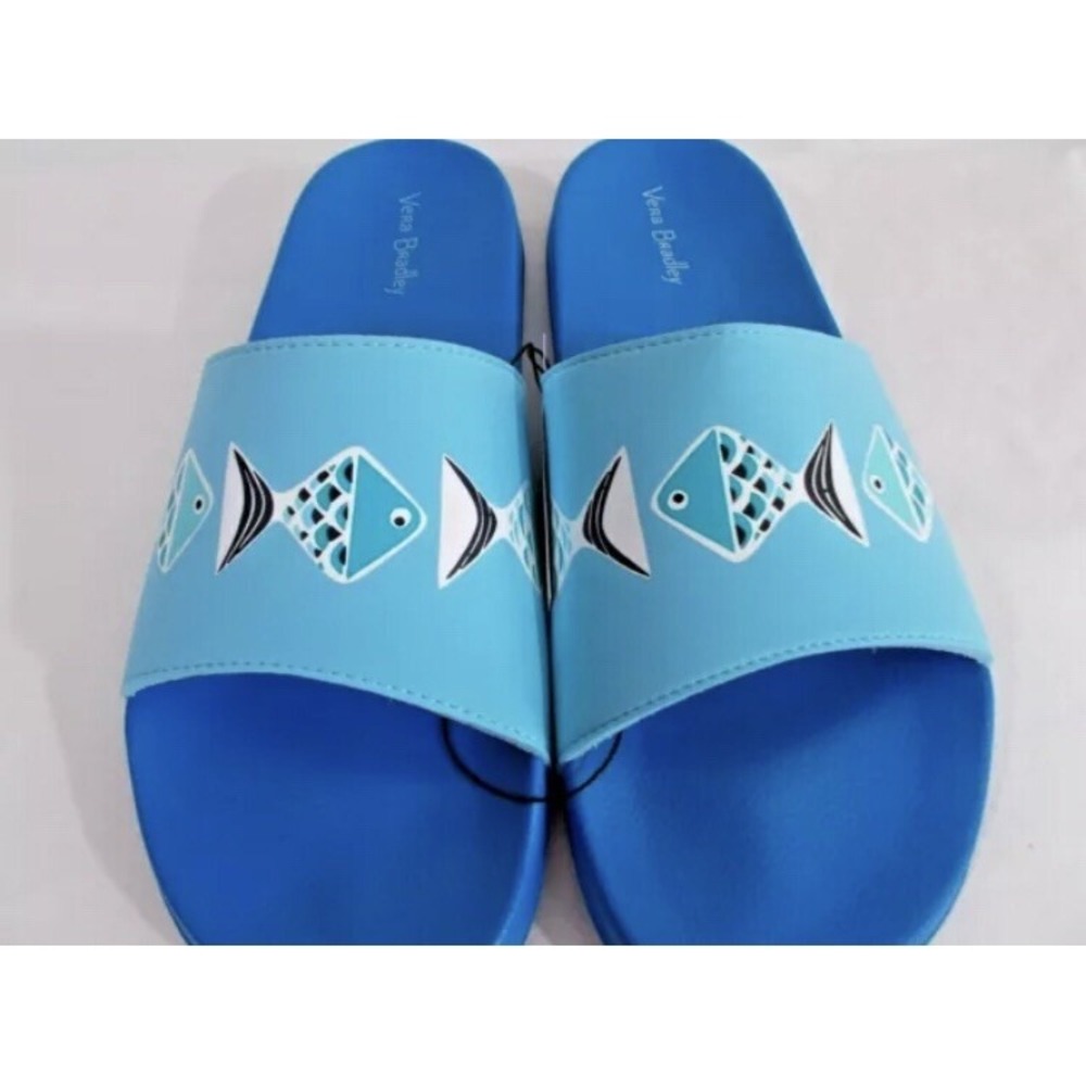 VERA BRADLEY Beach Slides womens Go Fish Blue sz Large 9-10 NWT MSRP $45